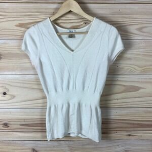 Y2K Cache Knit Top Womens‎ Small Off-White Fitted Peplum 2000s